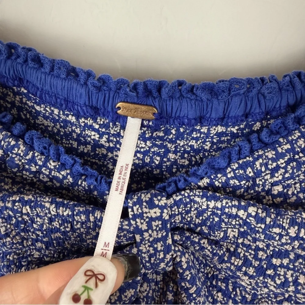 Free People Brittnee Printed Top Blue Floral